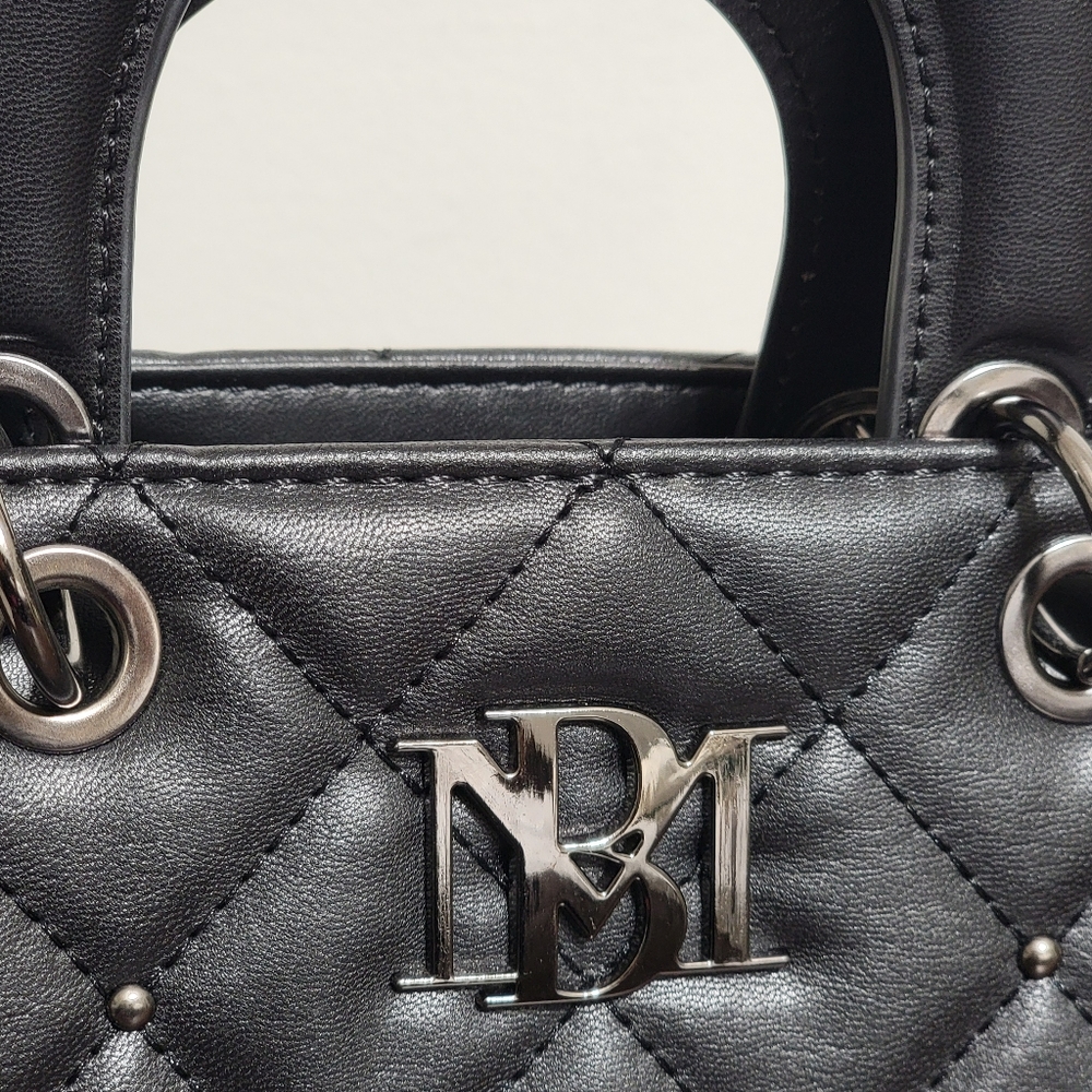 Badgley Mischka NWT Mini Black Vegan Leather Quilted Tote Bag - Picture 12 of 15